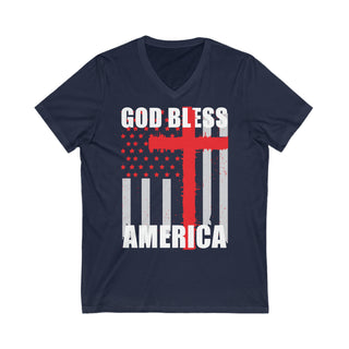 Buy navy Unisex God Bless America Jersey Short Sleeve V-Neck Tee