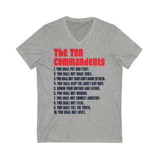 Buy athletic-heather Unisex  Jersey Short Sleeve V-Neck Tee - Featuring The Ten Commandments