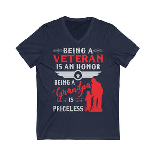 Buy navy Honoring Veterans and Embracing Family Unisex Short Sleeve V-Neck Tee