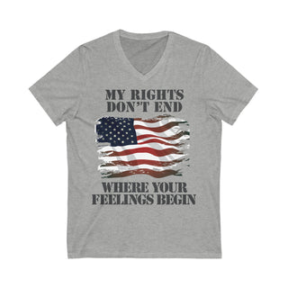 Buy athletic-heather Unisex My Rights Don&#39;t End Where Your Feelings Begin Jersey Short Sleeve V-Neck Tee