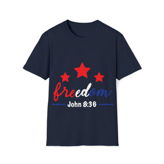 Buy navy Freedom John 8:36 Unisex Softstyle T-Shirt