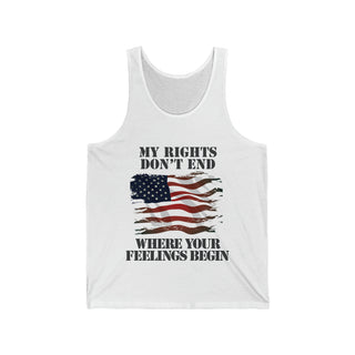 Buy white Unisex My Rights Don&#39;t End Where Your Feelings Begin Jersey Tank Top