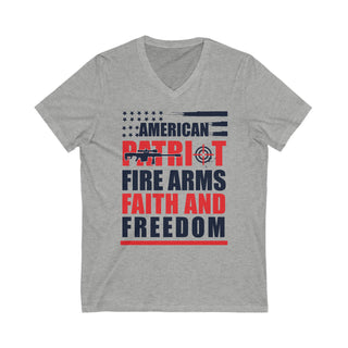 Unisex American Patriot Fire Arms Faith & Freedom V-Neck Tee