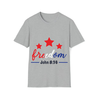 Buy sport-grey Freedom John 8:36 -  Comfortable Faith Expression Unisex Softstyle T-Shirt -