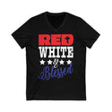 Unisex Red White Blessed Jersey Short Sleeve V-Neck Tee
