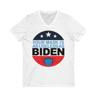 Buy white Your Mask Is As Useless As Biden Unisex Jersey V-Neck Tee