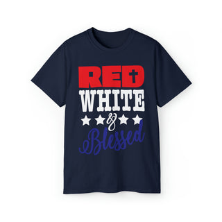 Buy navy Unisex Red White Blessed Ultra Cotton Tee-Values with Stylish Patriotic Clothing