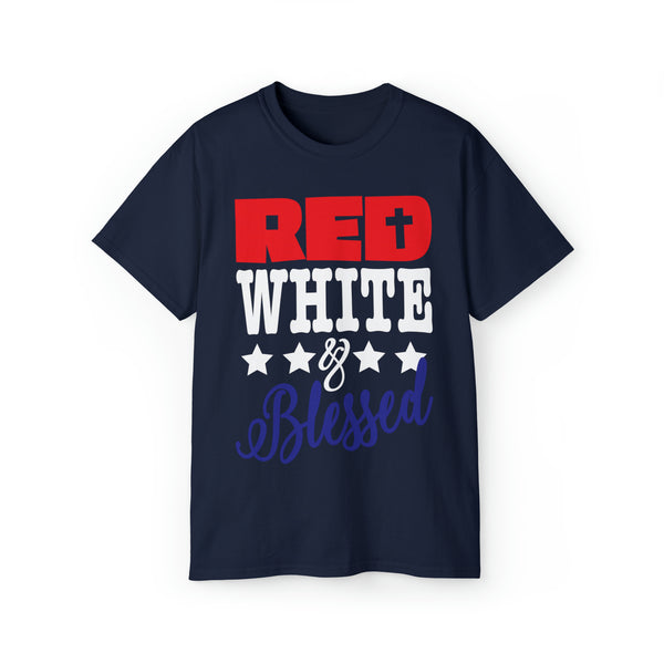 Unisex Red White Blessed Ultra Cotton Tee-Values with Stylish Patriotic Clothing