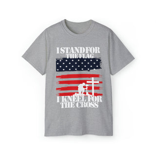 Buy sport-grey Unisex Ultra Cotton Tee : I Stand For The Flag And Kneel For American Flag and Cross