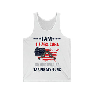 Buy white Unisex &quot;I Am 1776% Sure No One Will Be Taking My Guns&quot; Jersey Tank - Boldly Express Your Second Amendment Support