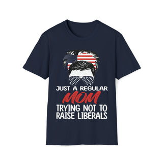 Buy navy Classic Unisex Softstyle Tee with Mom Raise Liberals Print