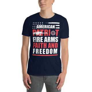 Buy navy American Patriot: Fire Arms, Faith, and Freedom Short-Sleeve Unisex T-Shirt